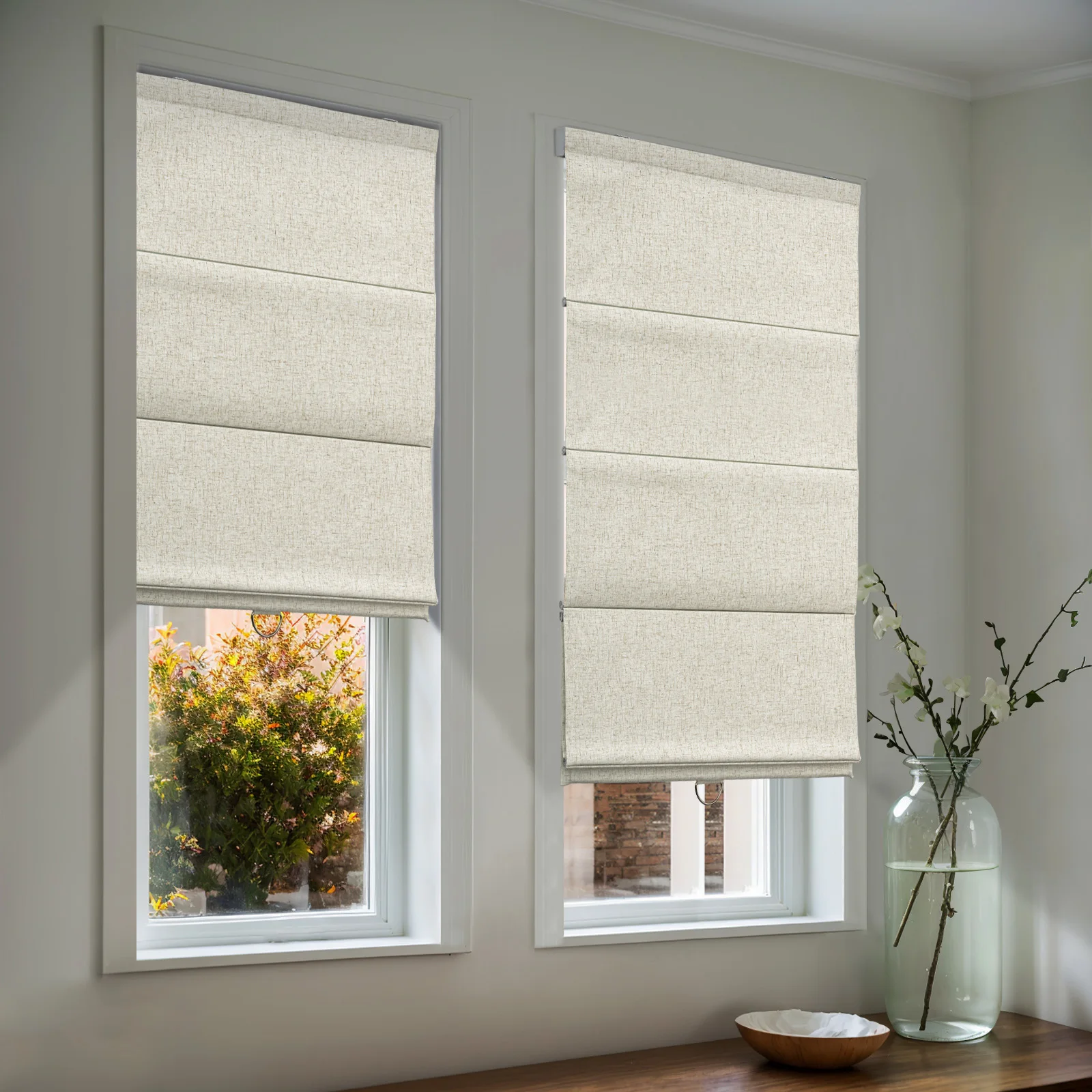 

Moonice Blackout Roman Shades for Indoor Windows - Room Darkening Outside Mount Fabric Roman Shades for Window Thermal Insulated