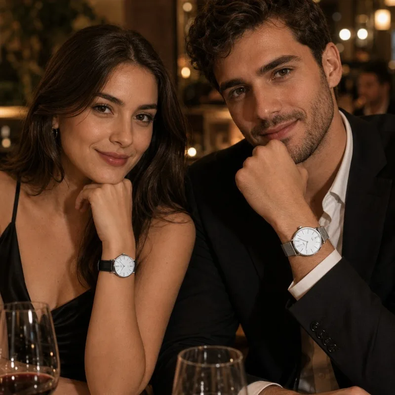 

Fashion Lovers Watch 2Pcs Ultra Thin Quartz Couple Wristwatch Simple Leather & Mesh Strap Casual Business Watches For Men Women