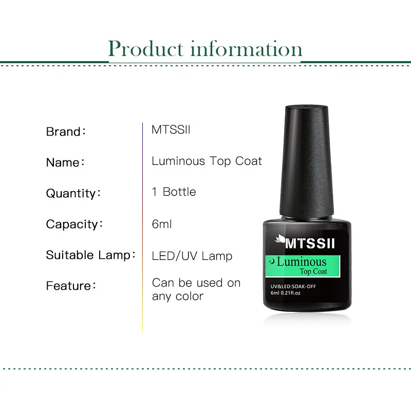 Mtssii Luminous Gel Top Coat Semi Permanent Glow In Dark Fluorescent Soak Off UV LED Color Gel Nail Varnish Nails for Manicure