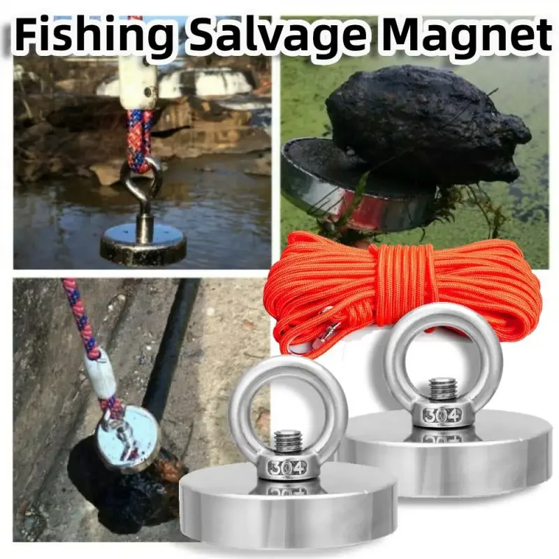 D16~D42mm Super Strong Neodymium Fishing Magnet N52 Heavy Duty Rare Earth Magnet with Countersunk Hole Eyebolt Salvage Magnetic