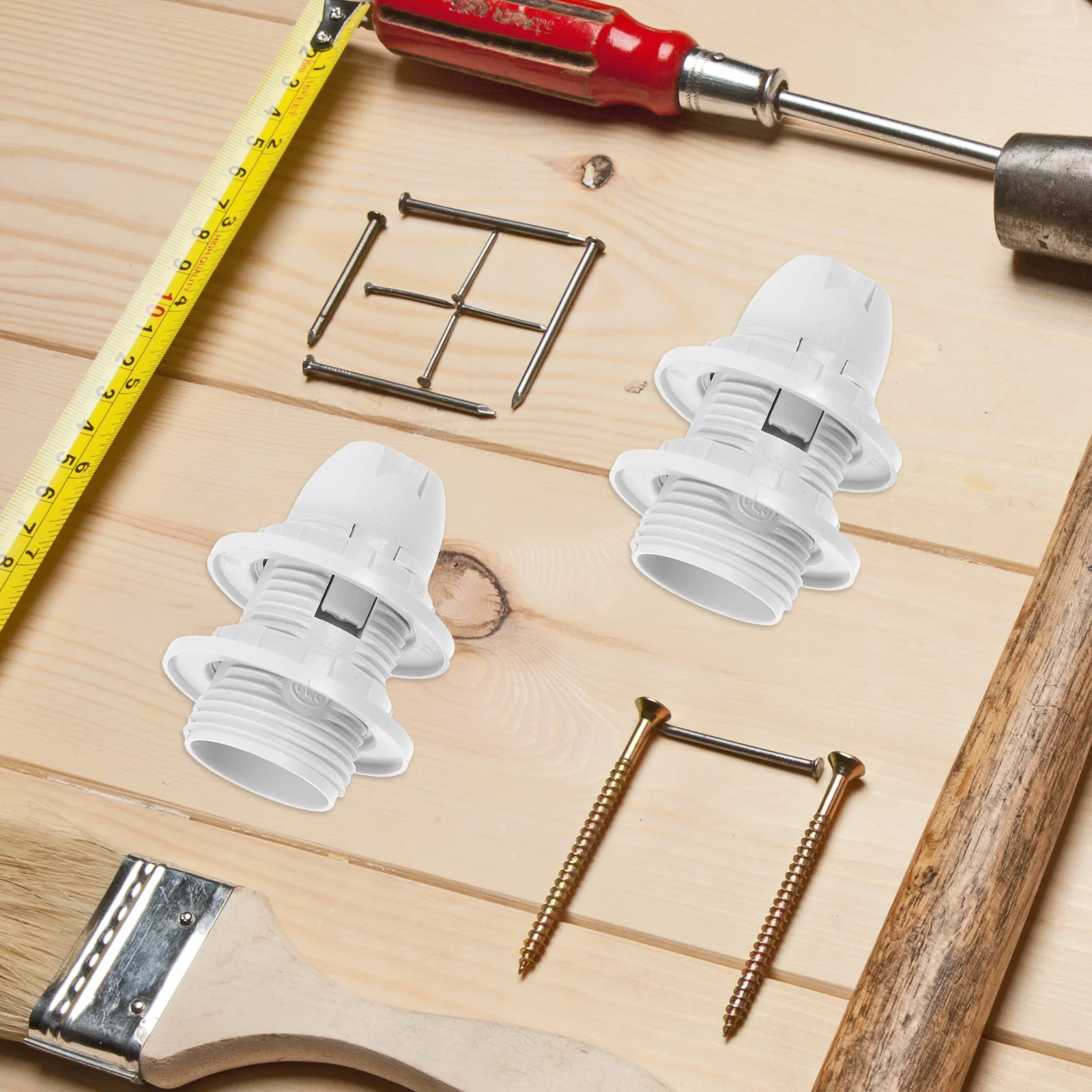 2Pcs E14 Full Thread Lamp Holder White Plastic Socket Screw Base for Table Floor Lamp Replacement Light Fixture Bulb Holder