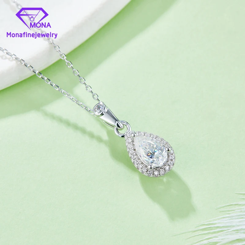 Stud Eearrings & Pendant Necklace Sets 1 CT Pear Shape Moissanite Diamond 925 Silver plated with White Gold  Fine Jewelry