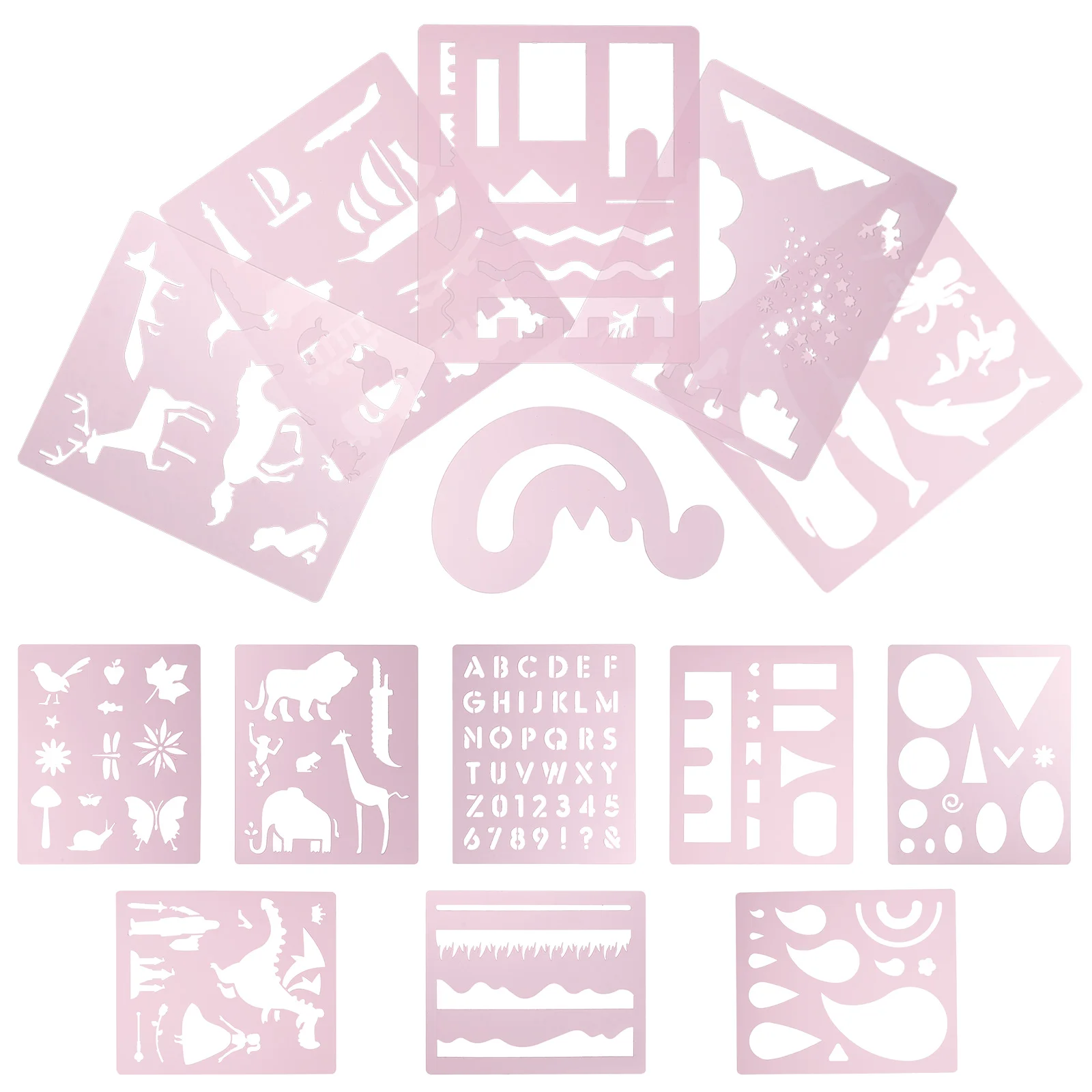 

14pcs Hand Stencils For Scrapbooking Diy Painting Templates Kids Art Crafts Eco- No Edge Safe Lightweight