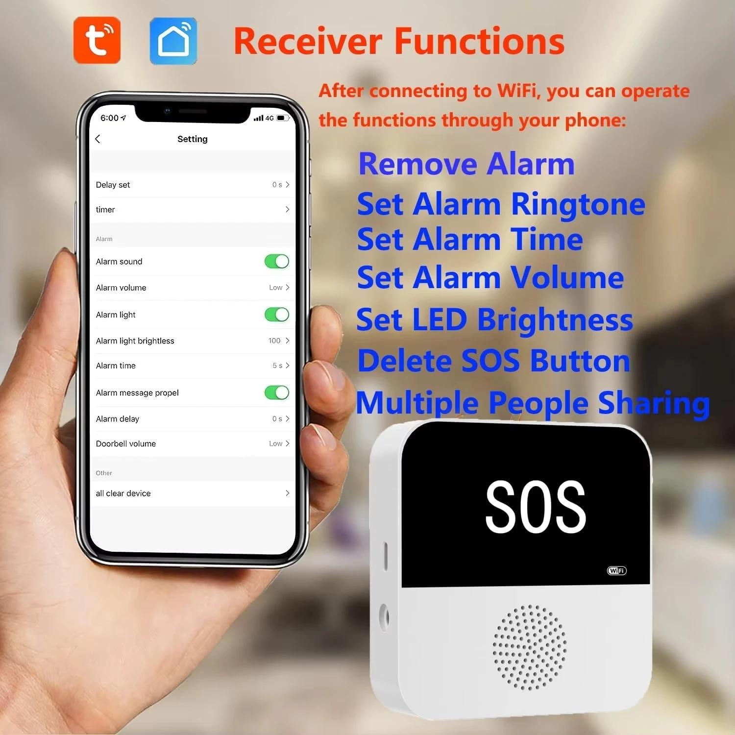 

Tuya Smart Elderly Caregiver Pager SOS WiFi Call Button Emergency Medical Alert System for Seniors Patients at Home
