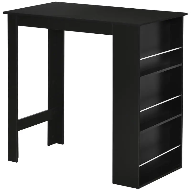 

Bartisch moderner Esstisch Tresentisch Bistrotisch mit 3 Ablageflächen Stehtisch Schreibtisch für Küche Esszimmer Schwarz Spanplatte 112 x 57 x106 cm