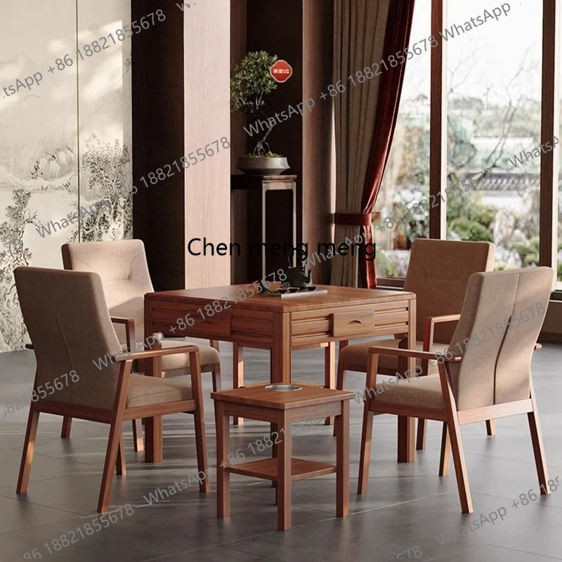 

Mid-Century Style Solid Wood Mahjong Table Modern Simple Automatic Shuffling Mahjong Game Dining Table Designer Furniture FYMT