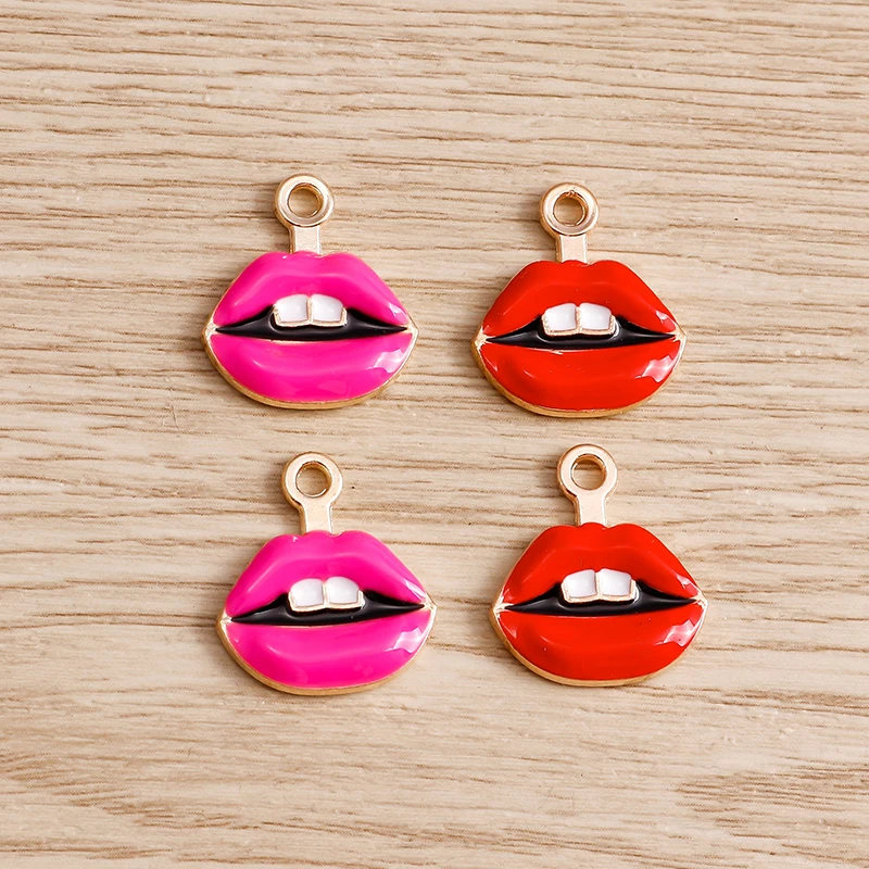 10pcs 17x19mm Cute Enamel Red Lips Charms Pendants for Drop Earrings Necklace Bracelets DIY Crafts Jewelry Making Accessories