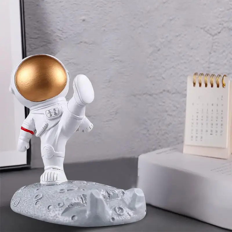 رائد الفضاء حامل الهاتف المحمول حامل رجل الفضاء النحت مكتب الديكور الهاتف الذكي قوس الحلي المنزلية (الذهب/الفضة عشوائي) #2