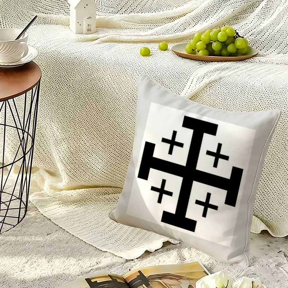 Jerusalem Cross Pillow Case Sofa Living Room for Bedroom Headboard Backrest Cushion Square Nap Time