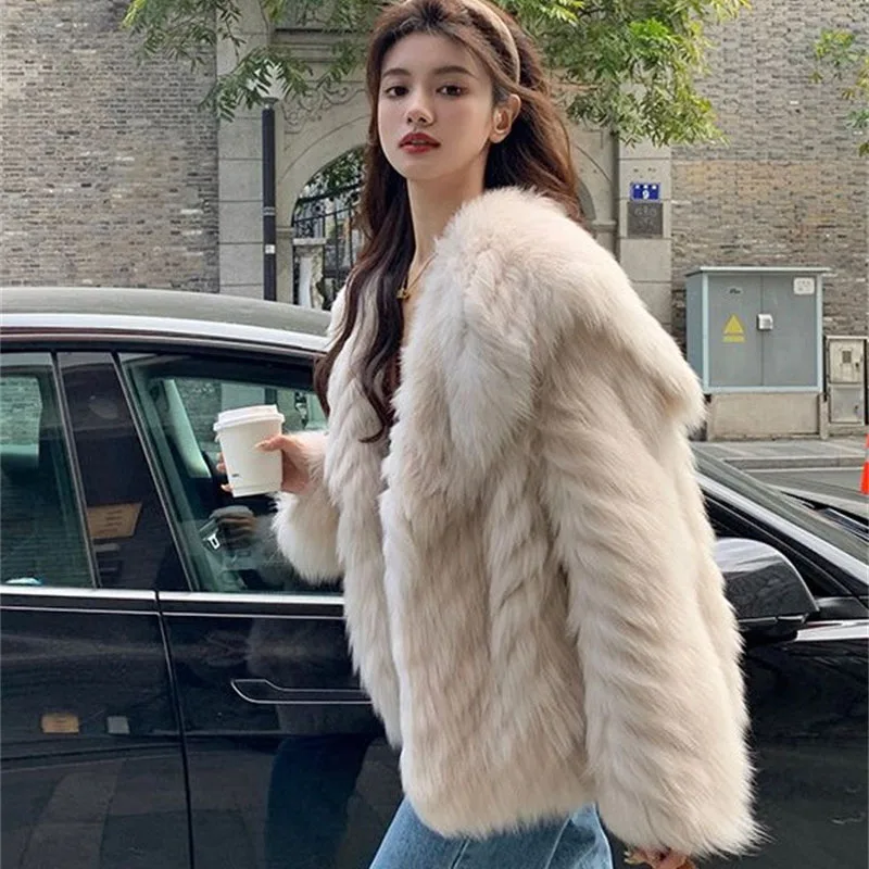 Senhoras coreanas moda pele do falso outwear outono inverno feminino cor sólida casaco de pele 2025 feminino high-end mangas compridas jaqueta de pelúcia