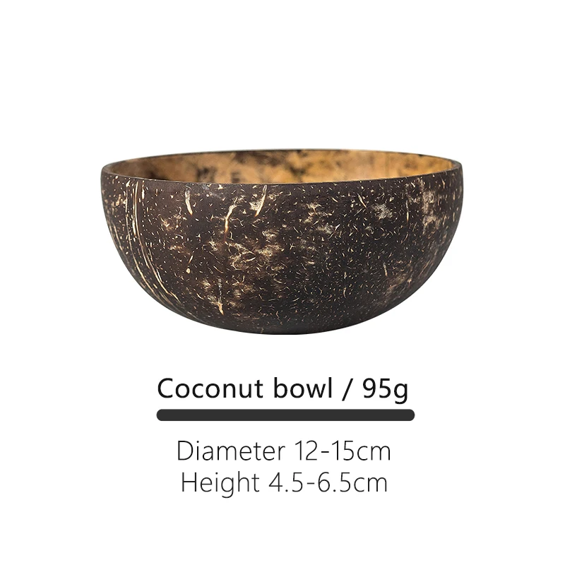 12-15cm Natural Coconut Bowl Handmade Wooden Tableware Wood Spoon Dessert Fruit Salad Mixing Rice Ramen Bowl Kitchen Dinnerware