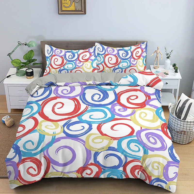 

3D Colored Lines Print Comforter Soft Zipper Bedding Cover with 1/2 Pillowcases Duvet Cover Set