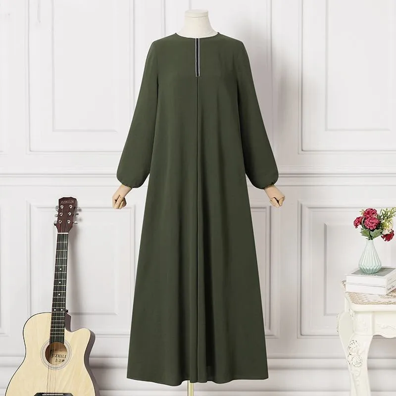 2024 Spring New Muslim Clothing Large Women's Fashion Loose Long Sleeve Round Neck Robe Dress