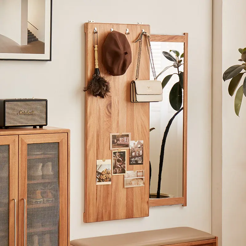 Entrance solid wood dressing body mirror simple creative wall hanging hidden mirror household storage coat rack integrated