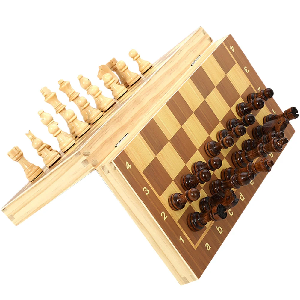 مجموعة واحدة من الشطرنج الدولي الخشبي القابل للطي مع خطوط شفافة وتصميم مشرق للاستخدام الداخلي والخارجي لعبة السفر #3