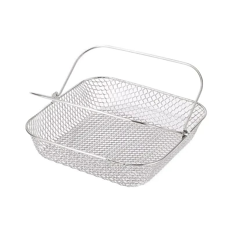 Stainless Steel Air Fryer Basket Manual Baking Rack Double Handle Mesh Food Drain Tray for Household Kitchen Cooking
