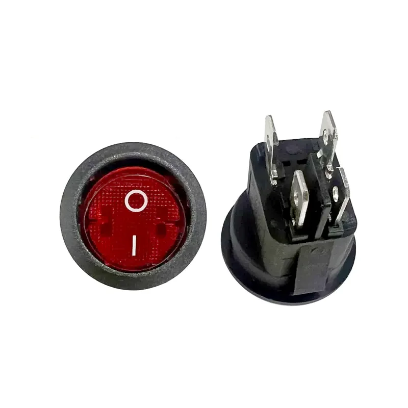 10Pcs 23mm Round Red Light 4 Pin 10A/125V 6A/250V AC 2 Position DPDT ON-OFF KCD1 Rocker Switch Snap-in KCD1-224