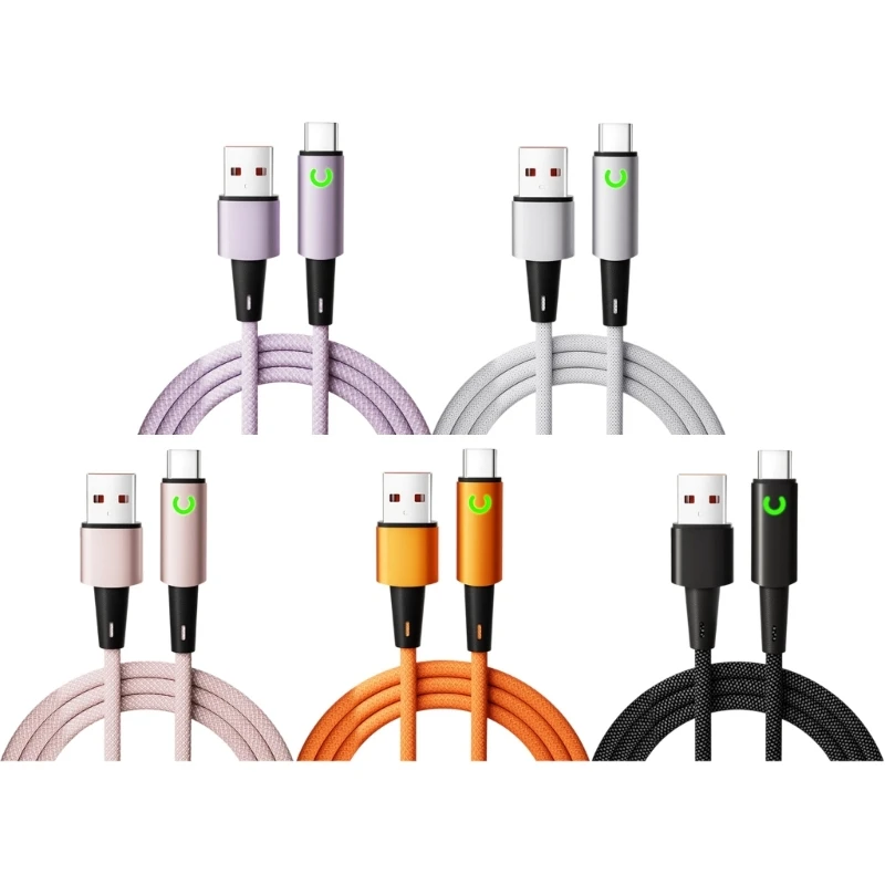USB-A to Type C Data and Charging Cable with Fabric Cover, Auto Cutoff, Light, and Travel Use Support Daily W8KE