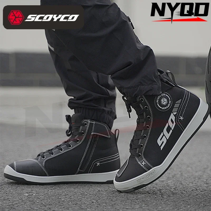 SCOYCO Men's Motorcycle Boots Reflective Motorcycle Equipment Motorcycle Riding Boots Wear-resistant Outdoor Racing Shoes