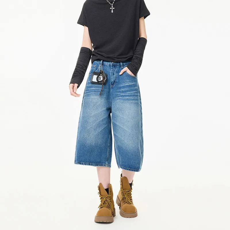 

Unisex Denim Shorts Summer Fashion Loose Breathable Cotton Blend 7-Point Pants Outdoor Sports Streetwear Daily Commute Trousers