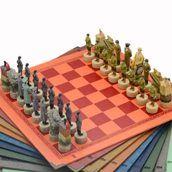 German American Character Theme Resin Chess Including Leather Chessboard Table Puzzle Games Toys Luxury Knights Holiday Gifts