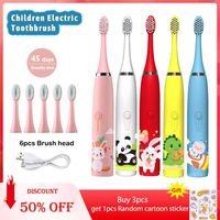 Sonic Electric Toothbrush IPX7 Waterproof With Replacement Heads Automatic Rechargeable Colorful Children Cartoon Brush For Kids