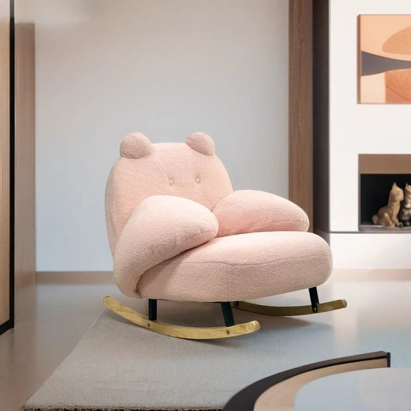 

Bear Hug Rocking Chair Cute Teddy Armchair Soft Lamb Wool Upholstered Rocker Comfy Nursery Lounge Chair for Living Room Bedroom