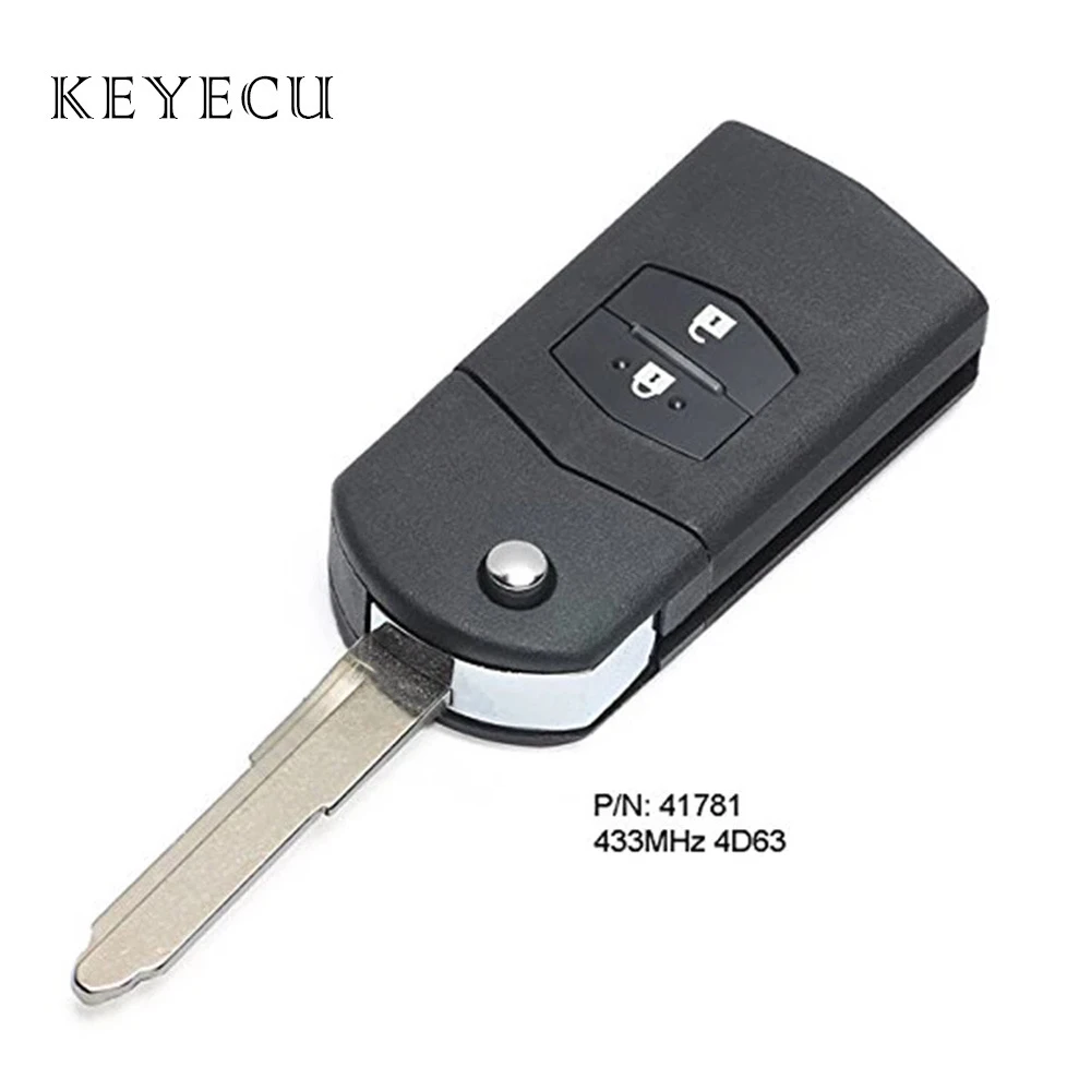 Keyecu ulepszona etui z klapką pilot z kluczykiem samochodowym 433MHz 4D63 2 przyciski dla Mazda 3 serii BK 2006 2007 2008 2009, BT50 2006 Visteon