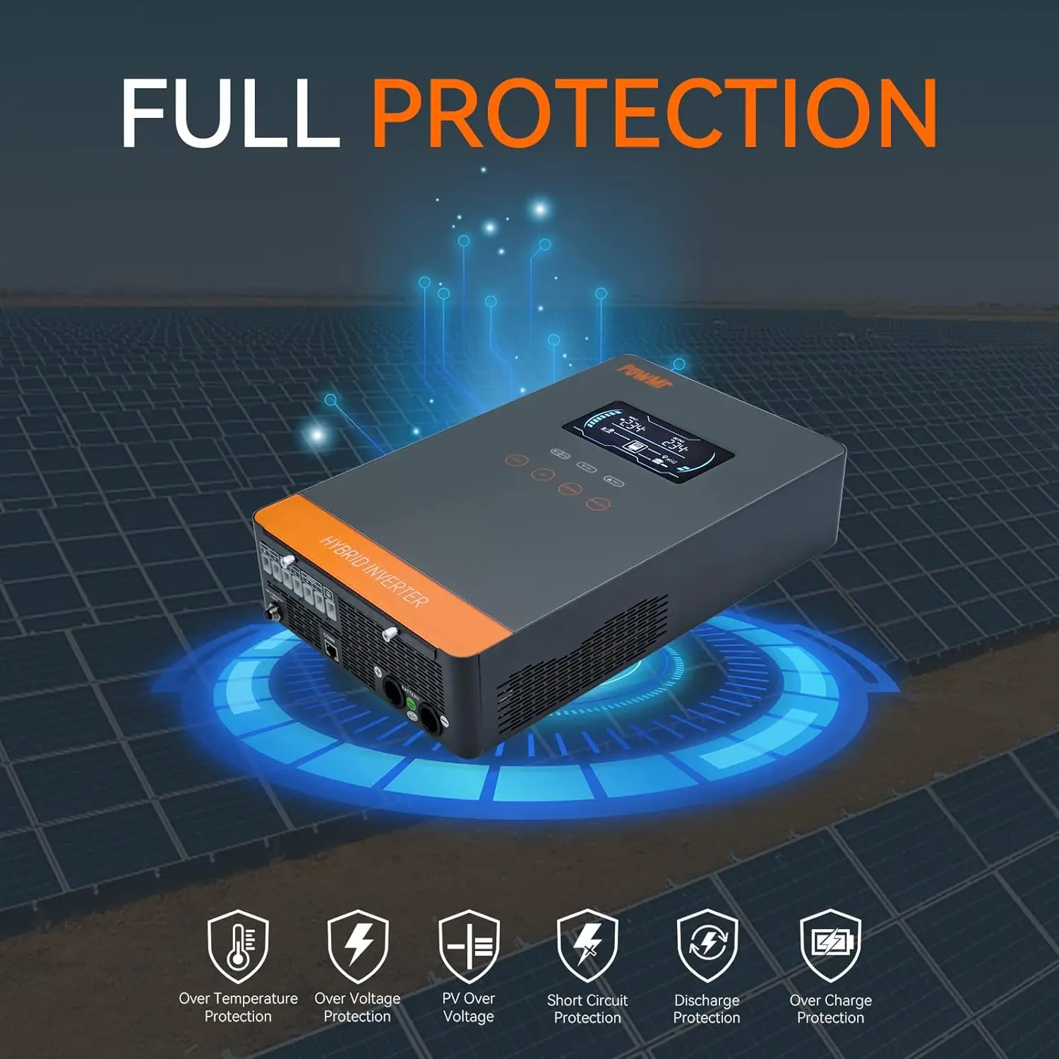PowMr 4KW Hybrid Solar Inverter 24V 110V Off Grid Inverter Work Without Battery with MPPT 140A Solar Battery Charger image 4