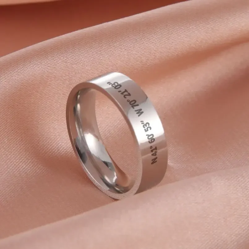 Customized Couple Ring Personalized Name Date Text Stainless Steel Fashion Simple 6/8mm Wide Ring Anniversary Jewelry Gift