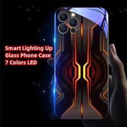 Technology Orange Light Smart LED Light Glowing Glass Phone Case For iPhone 16 15 14 13 12 11 Pro Max X XR XS Plus 7 8 SE2020