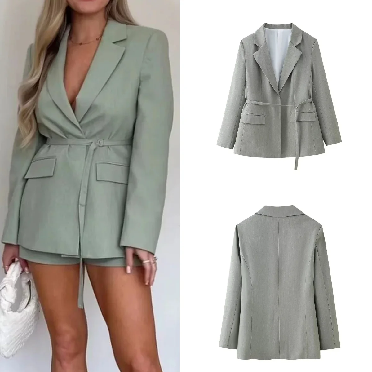 Elegante cappotto con risvolto da donna a maniche lunghe con cravatta tascabile cappotto da donna 2024 Summer Chic Office women\'s Coat