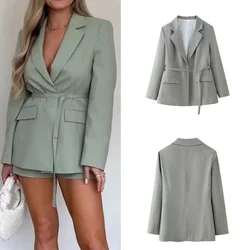 Elegante cappotto con risvolto da donna a maniche lunghe con cravatta tascabile cappotto da donna 2024 Summer Chic Office women's Coat