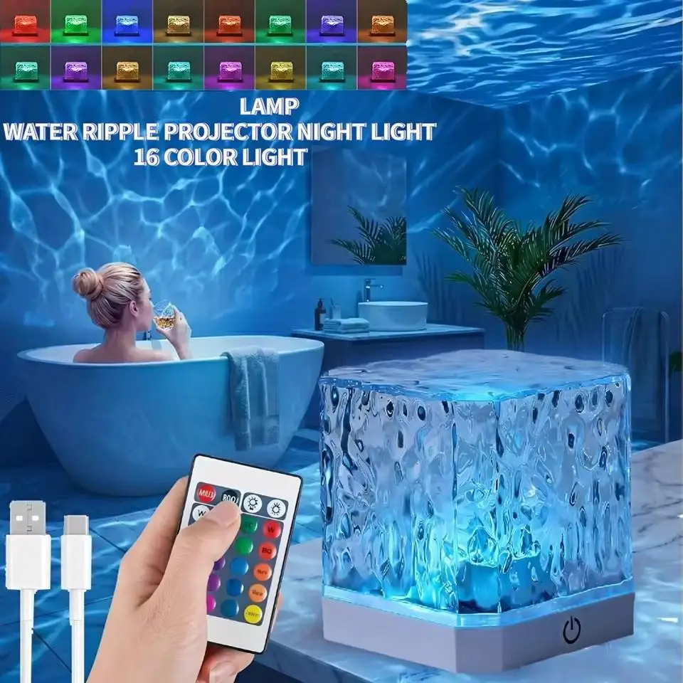 Rotating Water Ripple Night Light Projector Portable Aurora Galaxy Lamp for Bedroom, Apartment Dorm Room Ambiance, Romantic Gift