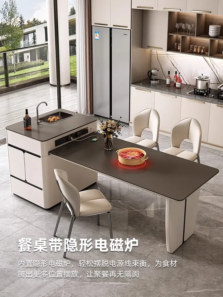 Island Table Integrated Retractable Household Kitchen With Sink Multi-functional Guide Table