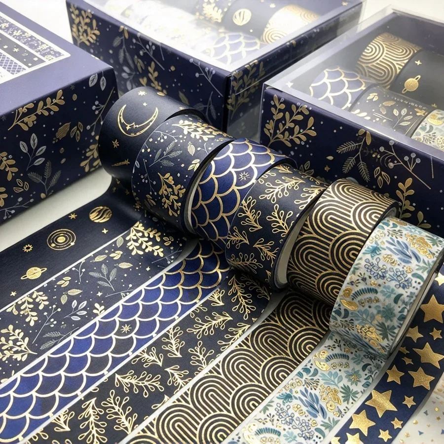 10 Rolls/Set Kawaii Black Gold Washi Tape Set Decorative Adhesive Masking Tape for DIY Craft Scrapbooking And Sticker Labeling