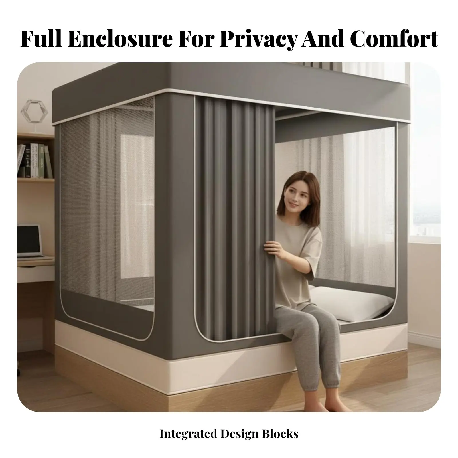 Enclosed Privacy Tent Light-Blocking Bed Bed Enclosure Anti Mesh All-Year Use for Students, Parents, Dorm Room, Home, Sleeping