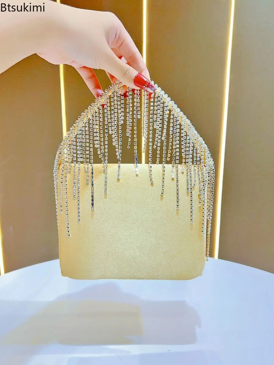 New Bling Tassel Handbags Shiny Rhinestone Purse Banquet Clutch Bags Diamond Wedding Party Women Evening Bag Chain Messenger Bag