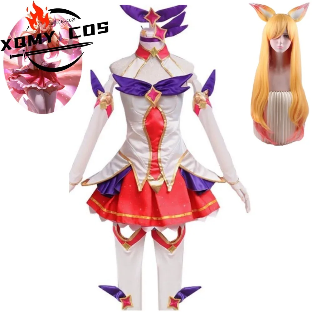

XQGame LoL Star Guardian Ahri The Nine-Tailed Fox Cosplay Costume Wig Anime Sexy Woman Top Skirt Hallowen Carnival Party Suit