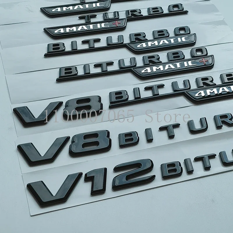 2017 Glossy Black Flat Turbo V12 V8 Biturbo 4matic Plus ABS Emblem for Car Fender Side Nameplate Logo Sticker