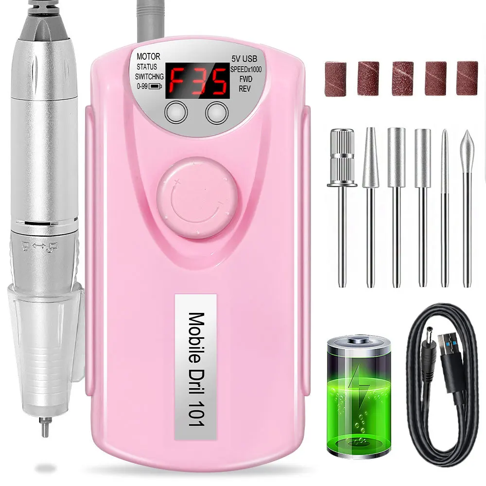 35000RPM Rechargeable Nail Drill Machine for Nails Manicure Low Noise Professional Electric Nail Polish Sander Accessories Set