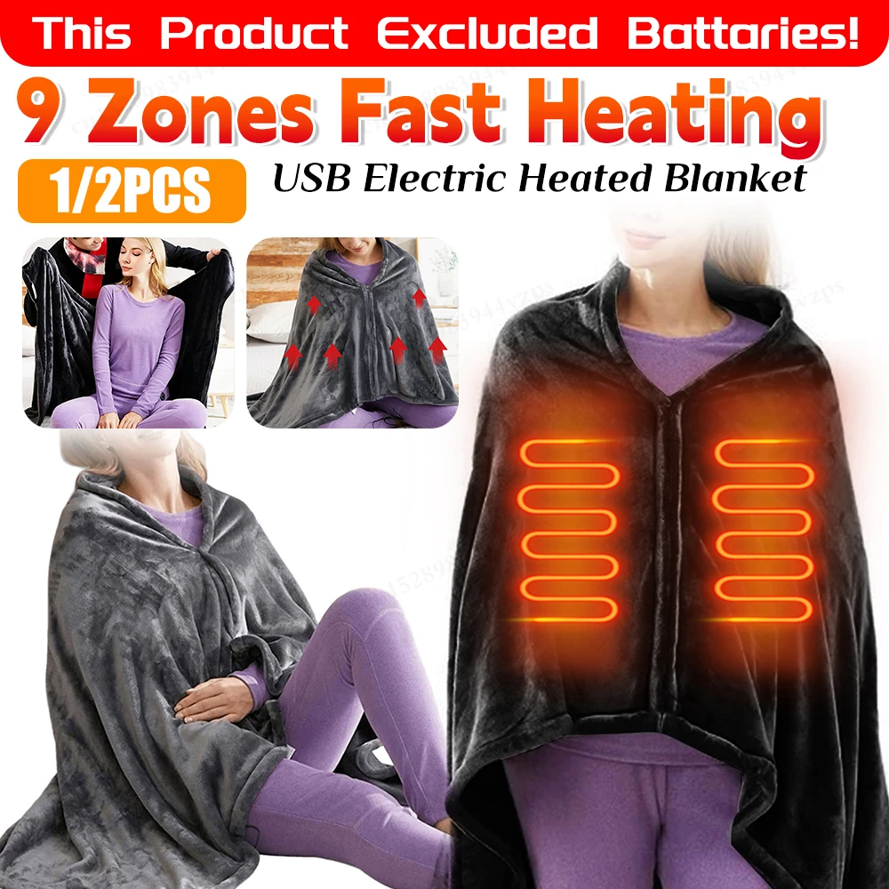 

1/2PCS Electric Blanket 3 Heating Levels Fleece Thermal Blanket USB Charging Wearable Heating Blanket 5V Throw Blanket Warmer