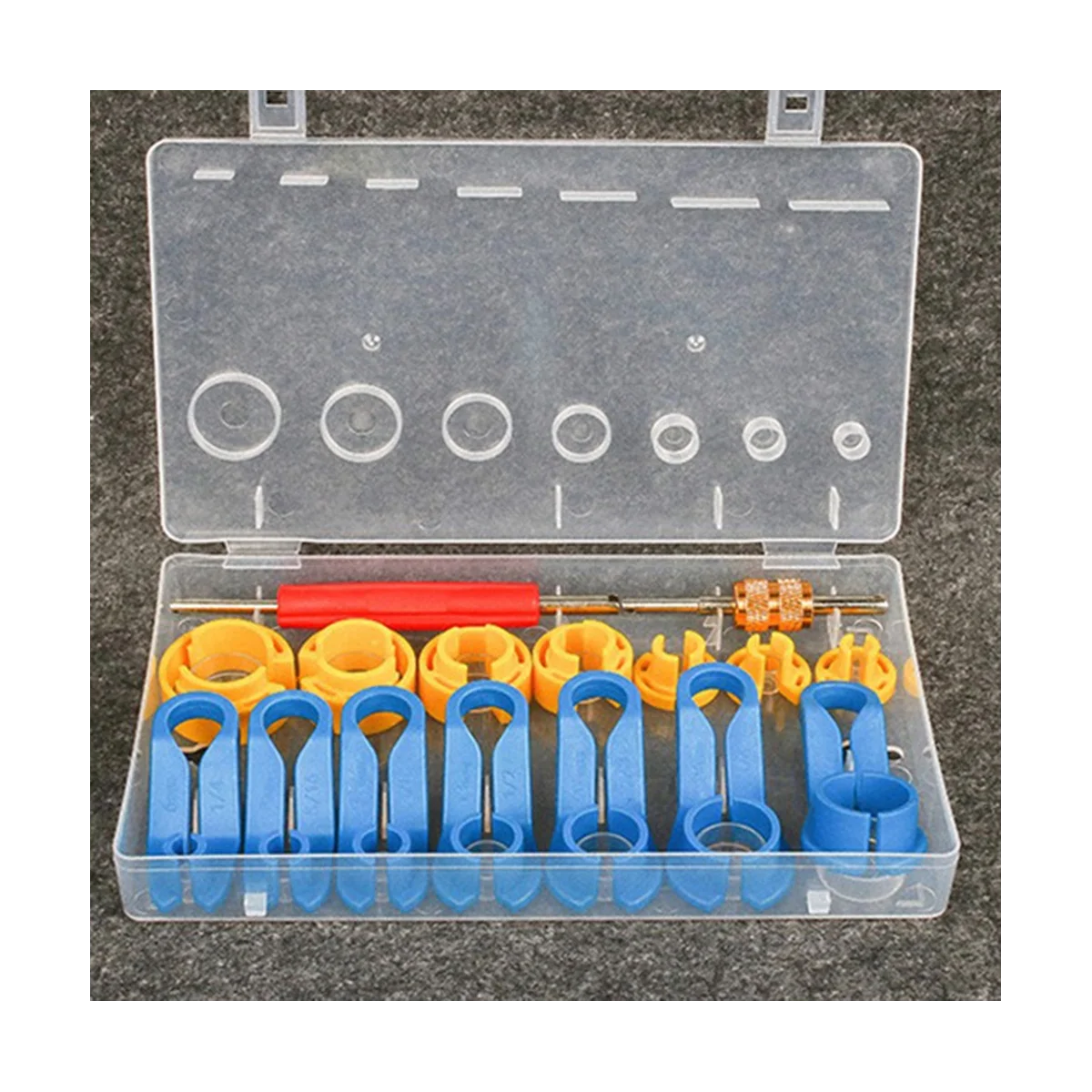 16PC AC Fuel Line Disconnect Removal Tool Set W/Storage Box, Valve Core Remover Tool for 1/4 5/16 3/8 1/2 5/8 3/4 7/8 In