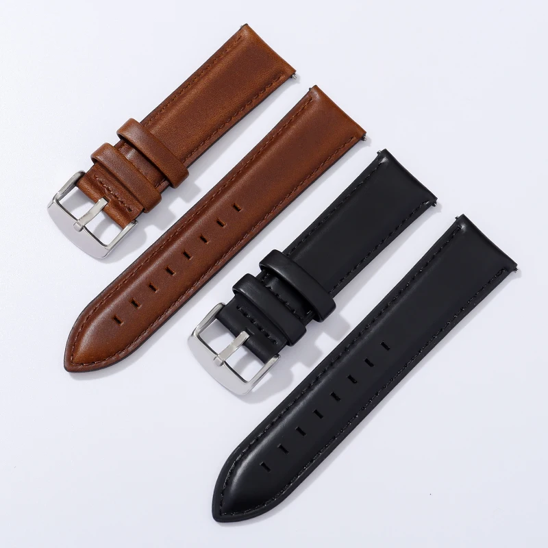 Genuine Leather Watch Band Rose Gold Clasp Black Brown Bracelet 18mm 20mm 22mm Quick Release Leather Watch Strap Watch Wristband