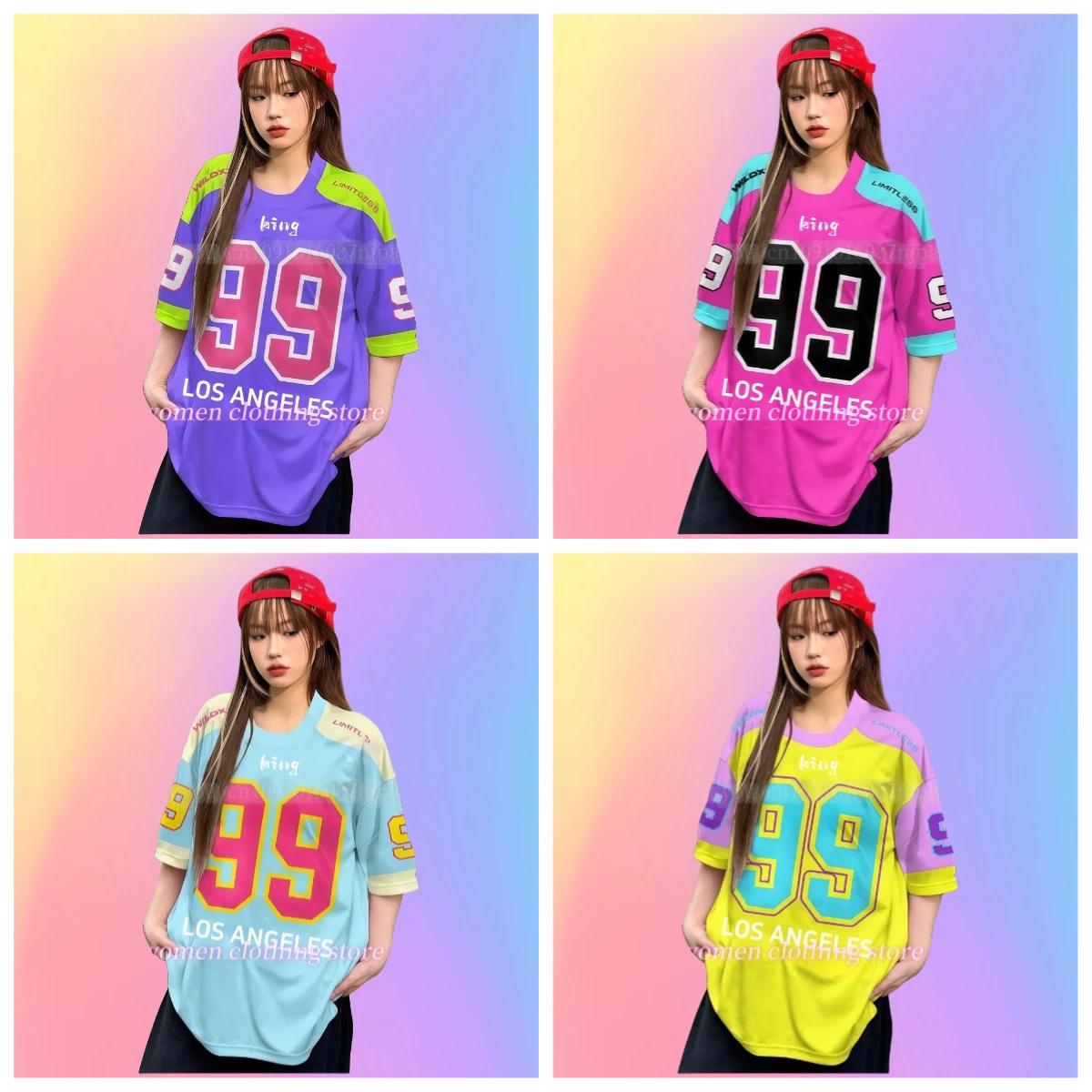 

Women's Los Angeles No.99 Printed Round Neck T-shirt Summer Graphic T-shirt Baseball Jacket KING Sports T-shirt Women Pajamas