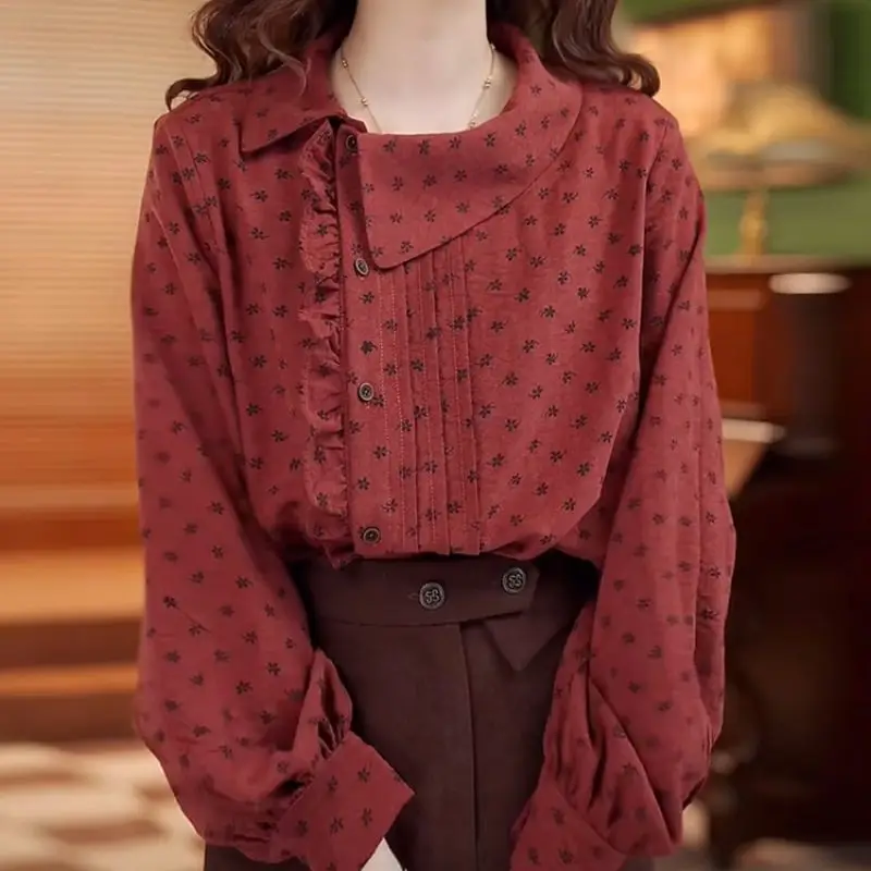 

Retro Red Shirt for Women 2025 Autumn and Winter New Fashionable and Fashionable Loose Casual Top