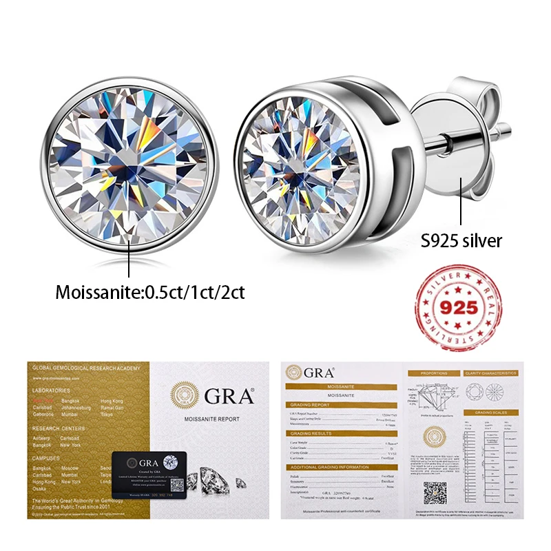 

Premium 0.5-1ct Moissanite Diamond Stud Earrings for Women Orginal 925 Sterling Silver Screw Back Women Moissanite Earring 2024