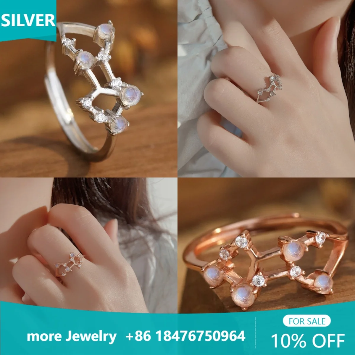 2024 Europe and America Original design 100% 925 sterling silver cut Moonlight Stone constellation Libra ring women's jewelry