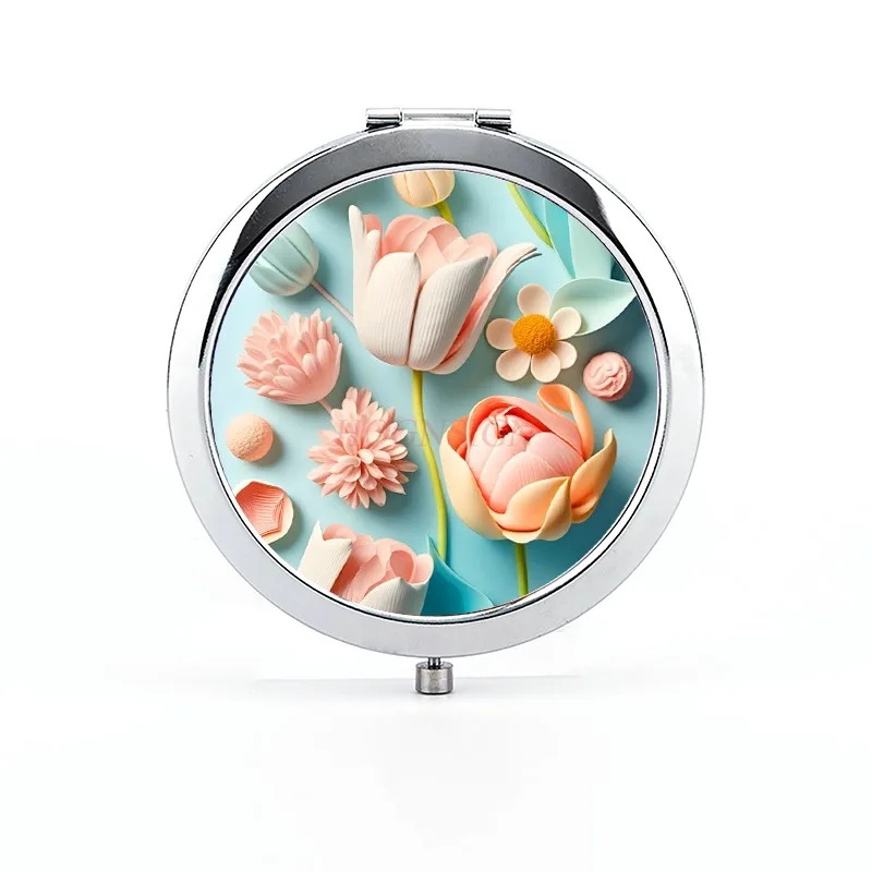 Tulip small mirror circular foldable makeup mirror circular double-sided mirror portable flower small mirror