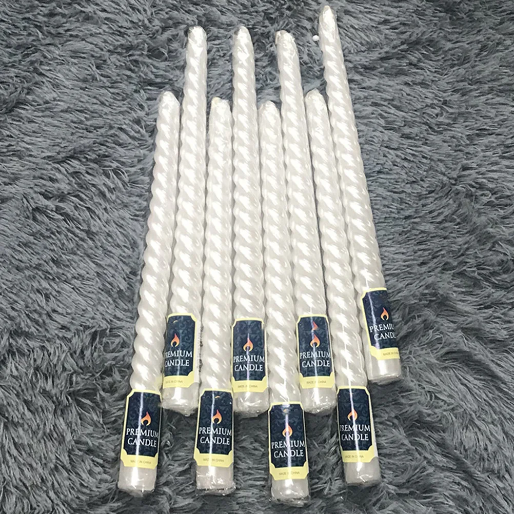 6 szt. Świece 25 cm Długie, Perłowo Białe, z Motywem Nici, Bez Dymu, Bez Oleju, Długotrwałe Palenie, Do Dekoracji Domu, Na Wesele, Imprezę, Przenośne